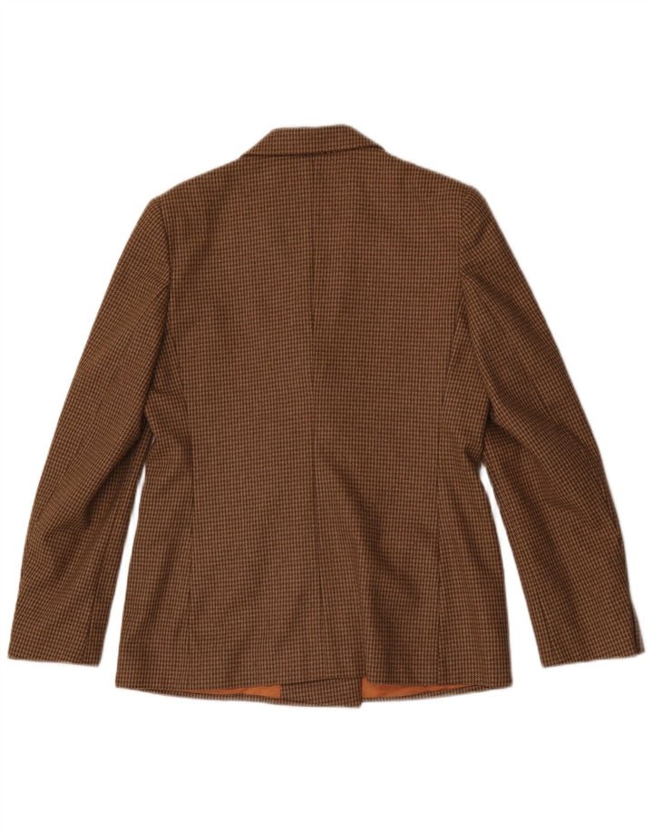 Jaqueta blazer feminina vintage com peito duplo Reino Unido 12 médio marrom houndstooth