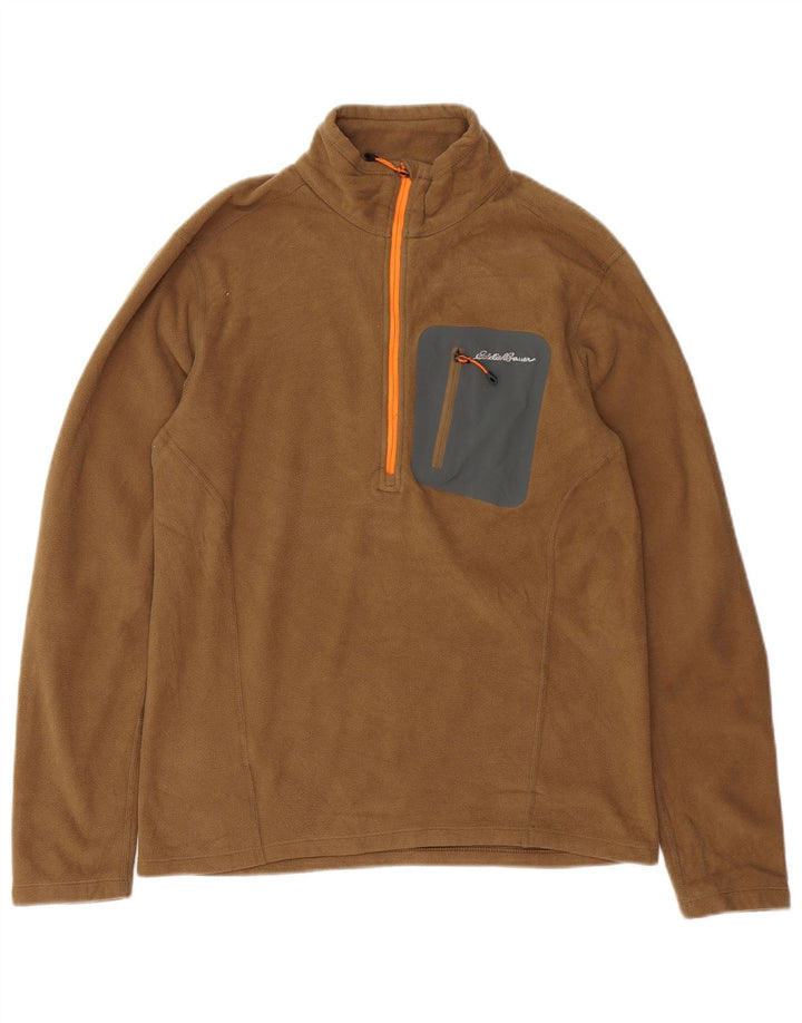 Eddie Bauer Masculino Polartec Zip Neck Fleece Jumper Pequeno Poliéster Bege