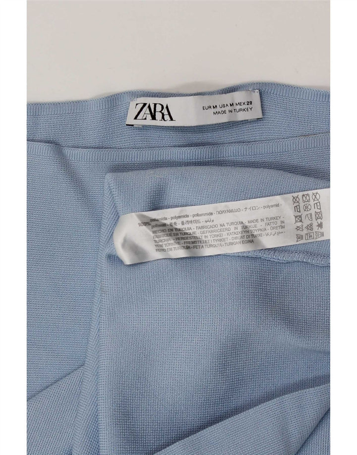 Top feminino Zara com ombro de fora UK 12 poliamida azul médio