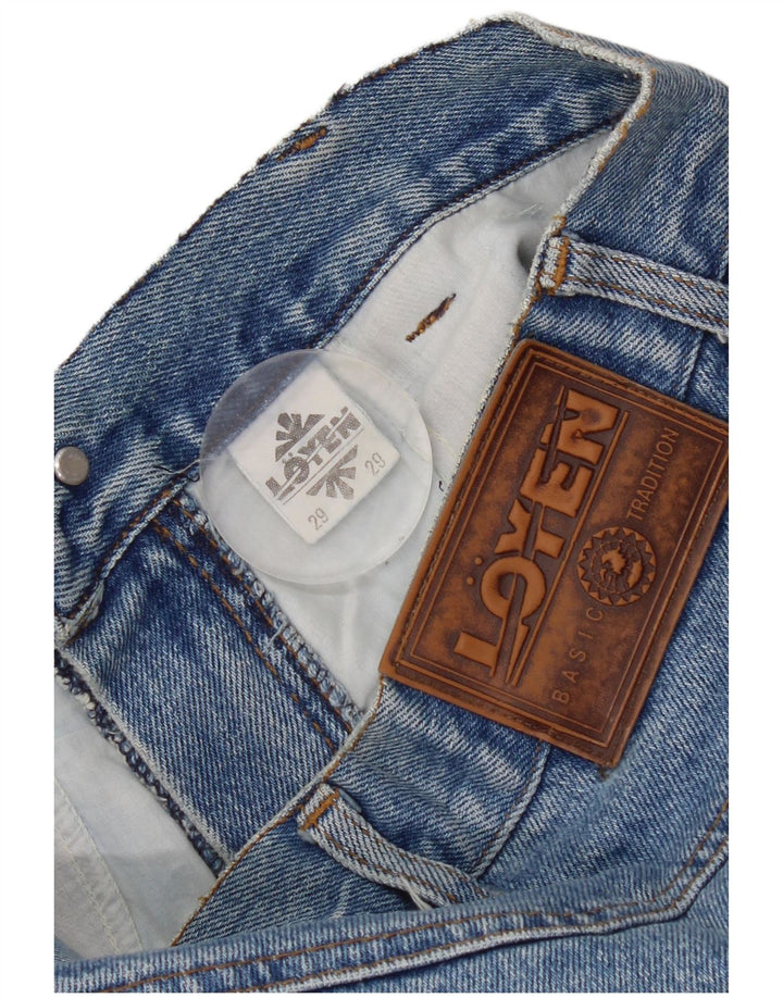 Mini saia jeans feminina vintage W29 algodão azul médio
