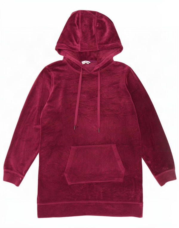 Suéter feminino com capuz de veludo gráfico Dkny Reino Unido 16 grande poliéster cor de vinho