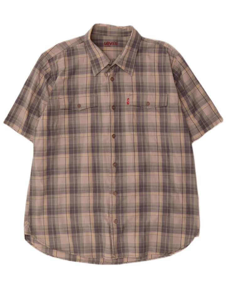 Camisa masculina de manga curta Levi's XL cinza xadrez algodão