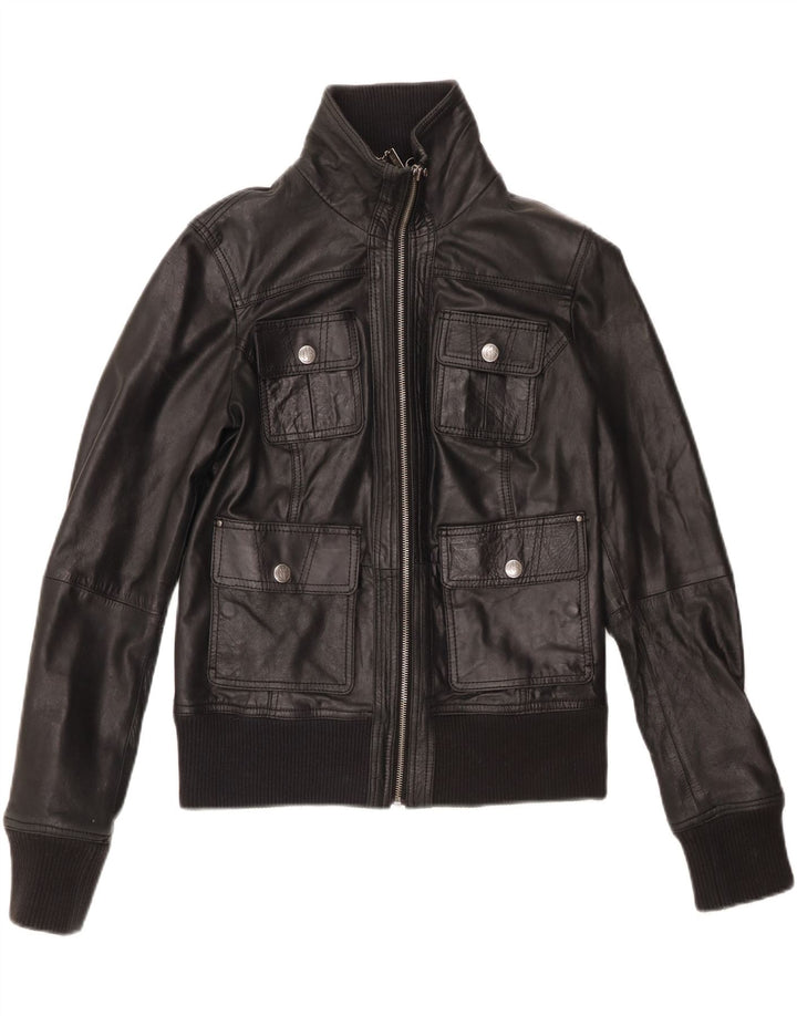 Jaqueta feminina de couro BERSHKA UK 14 grande couro preto