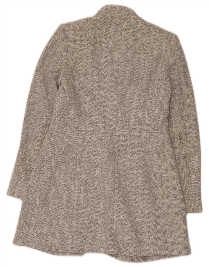 Sobretudo feminino Zara UK 12 poliéster espinha de peixe bege médio