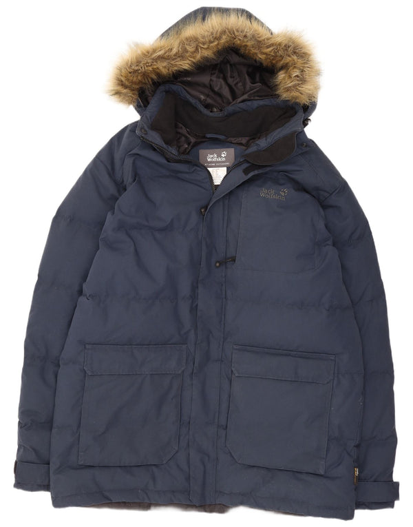 Casaco masculino acolchoado com capuz Jack Wolfskin Reino Unido 44/46 XL azul marinho poliéster