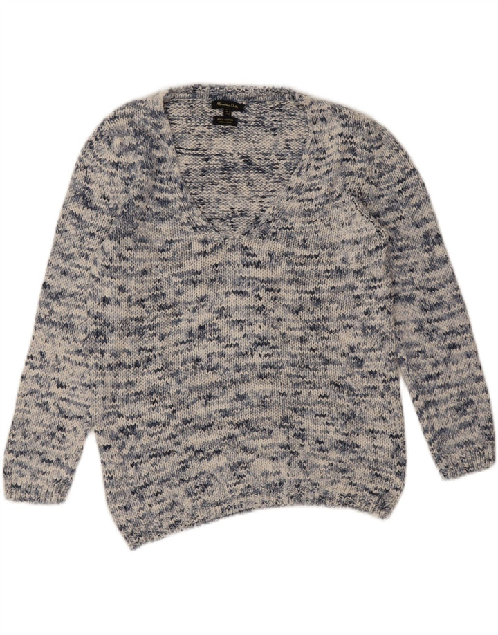 Suéter feminino Massimo Dutti com decote em V Reino Unido 10 pequeno azul manchado