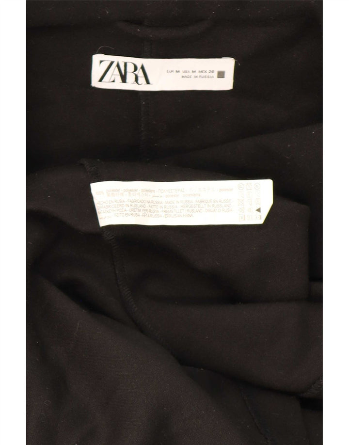 Casaco feminino com capuz duplo Zara UK 14 poliéster preto médio