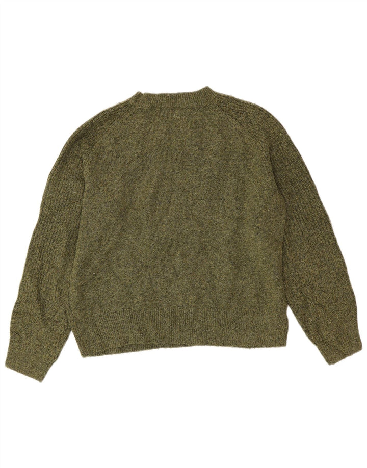 Suéter feminino Marks & Spencer com gola redonda Reino Unido 14 médio verde manchado