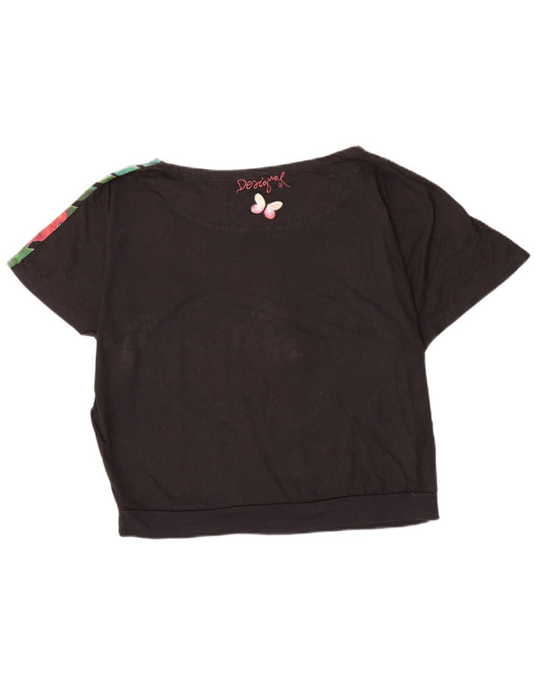 Camiseta feminina Desigual com estampa gráfica UK 16 grande algodão floral preto