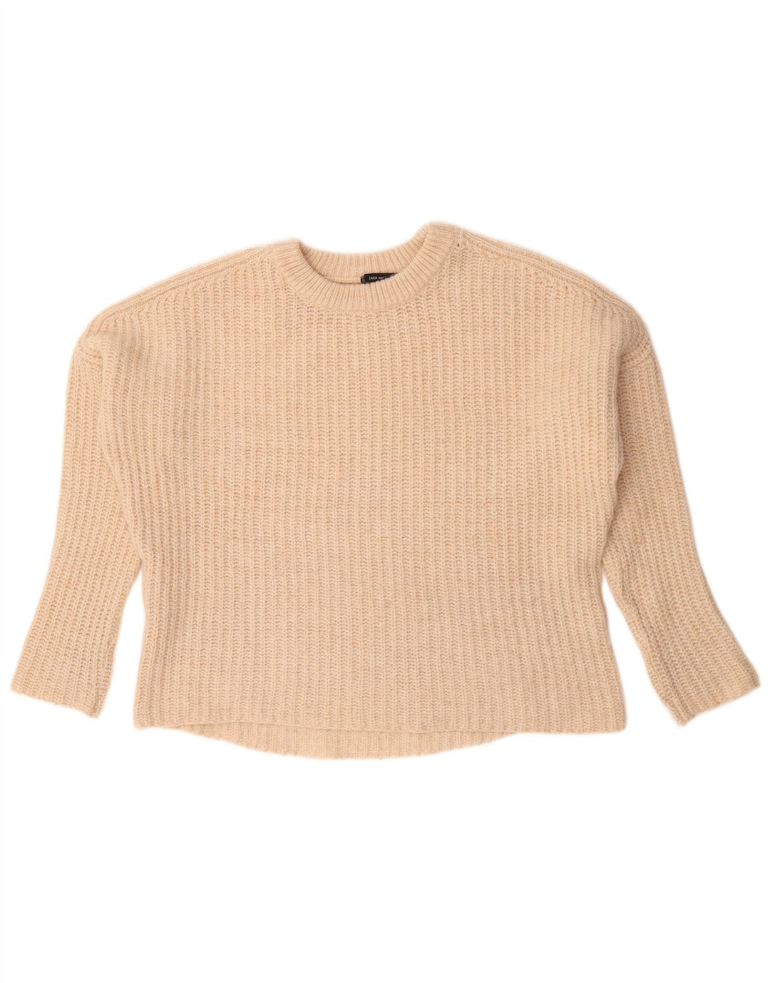 Zara Suéter feminino oversized com gola redonda Reino Unido 14 médio bege