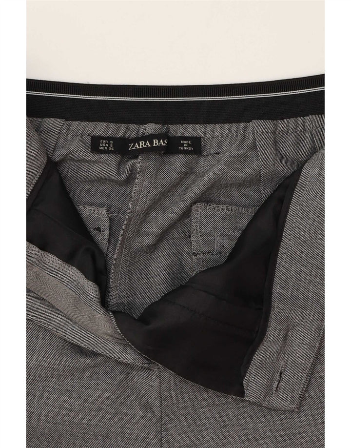 Zara Calça Chino Feminina Slim Pequena W26 L27 Poliéster Listrado Cinza