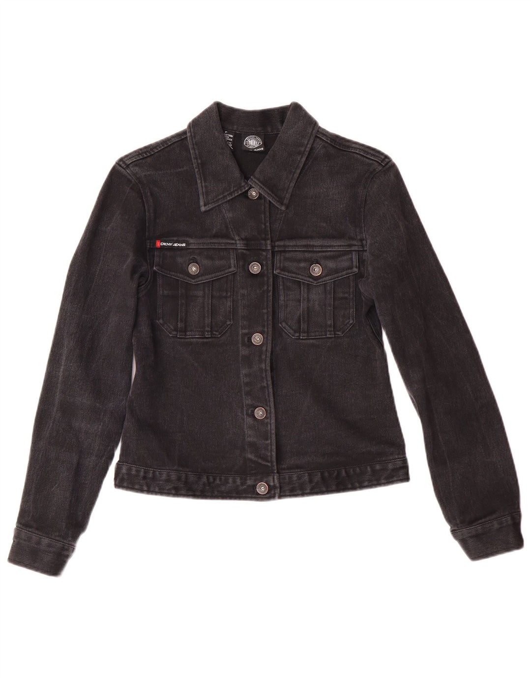 Jaqueta jeans feminina Dkny Petite Denim Reino Unido 6 XS preto algodão clássico