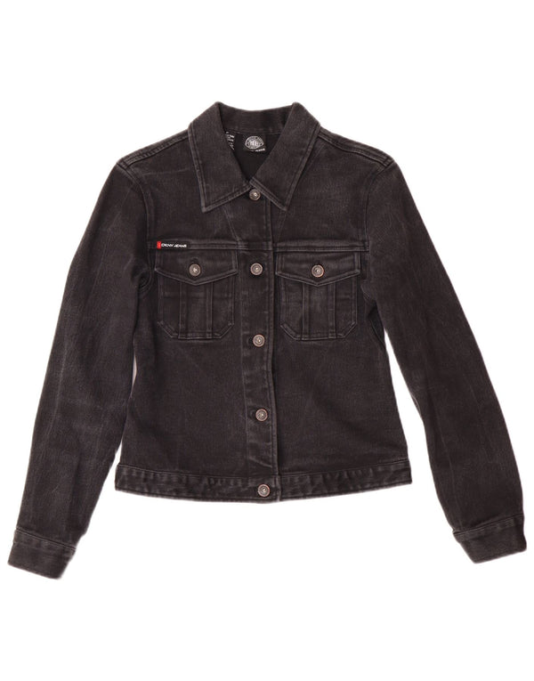 Jaqueta jeans feminina Dkny Petite Denim Reino Unido 6 XS preto algodão clássico
