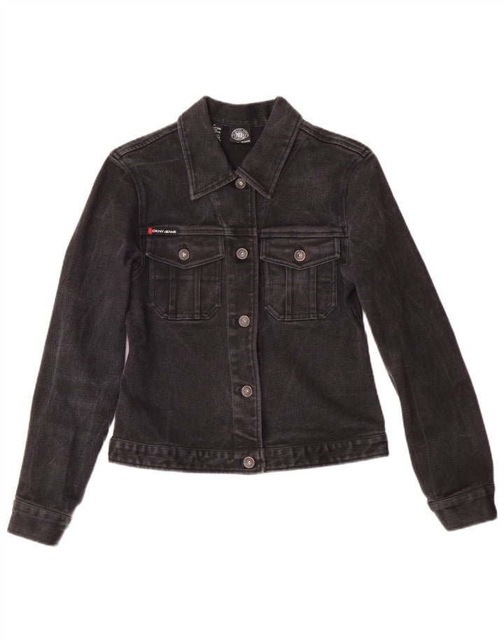 Jaqueta jeans feminina Dkny Petite Denim Reino Unido 6 XS preto algodão clássico