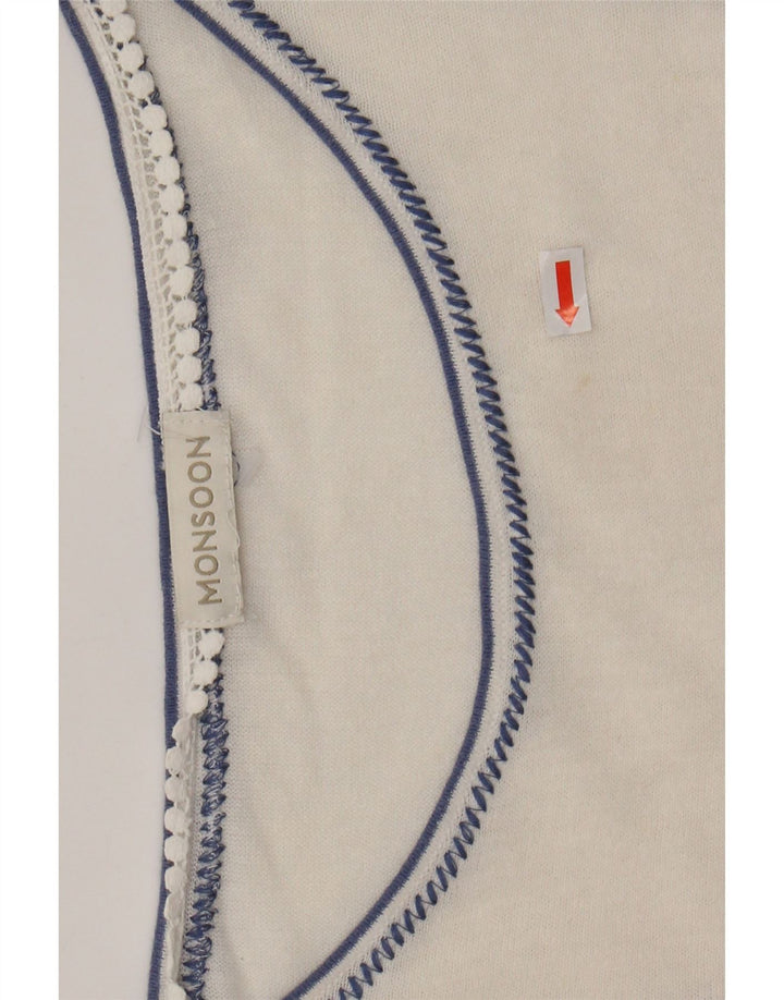 Blusa feminina MONSOON UK 16 grande linho floral branco