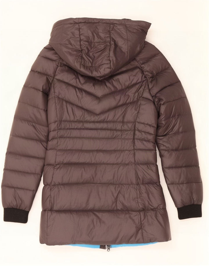 Jaqueta feminina acolchoada com capuz Byblos UK 8 pequena cinza nylon