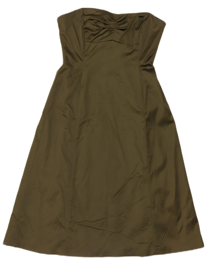 Vestido feminino sem alças Coast UK 12 acetato cáqui médio