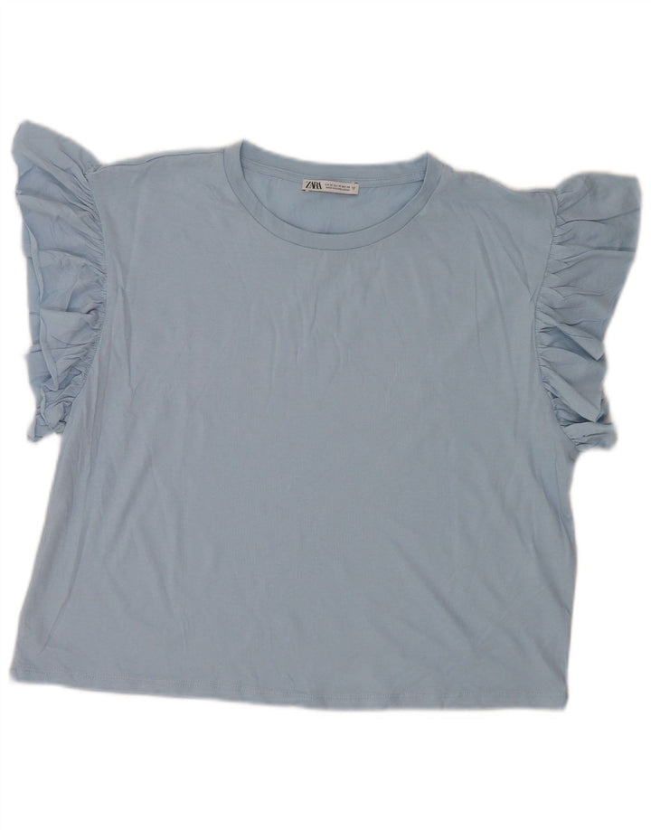 Blusa feminina Zara Top UK 14 algodão azul médio