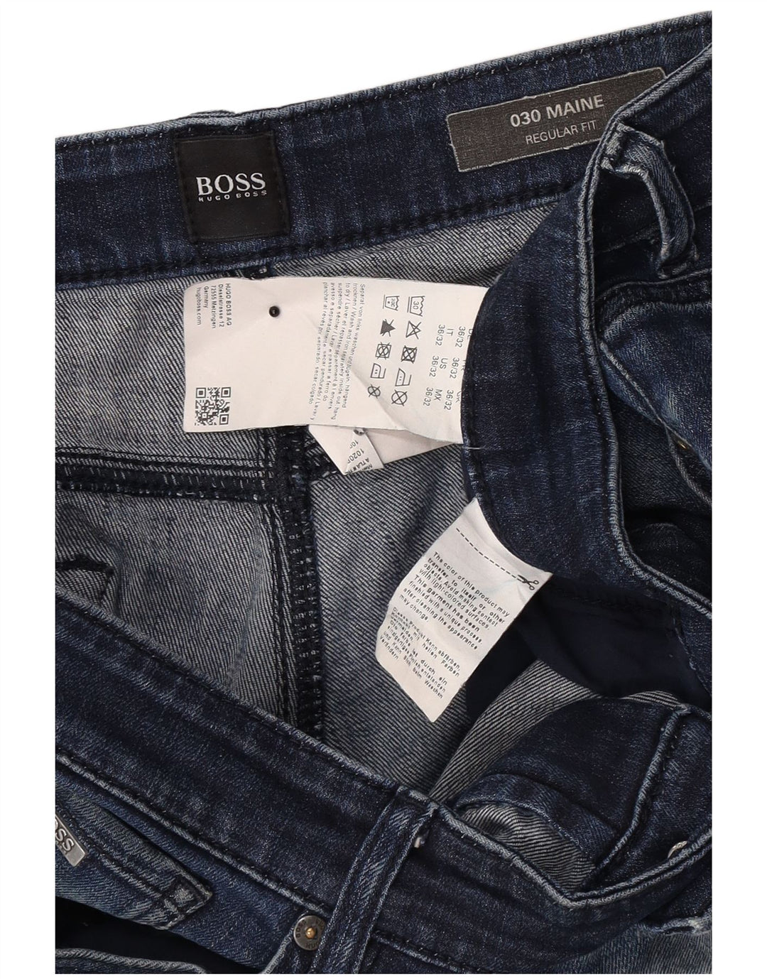Jeans retos regulares femininos Hugo Boss W36 L32 algodão azul