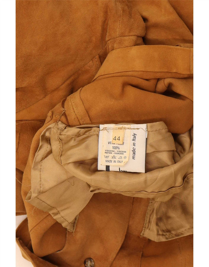 Jaqueta blazer feminina vintage de camurça com 4 botões IT 44 couro bege médio