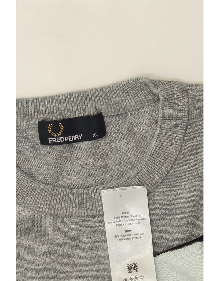 Suéter masculino Fred Perry com gola redonda XL cinza colorblock algodão