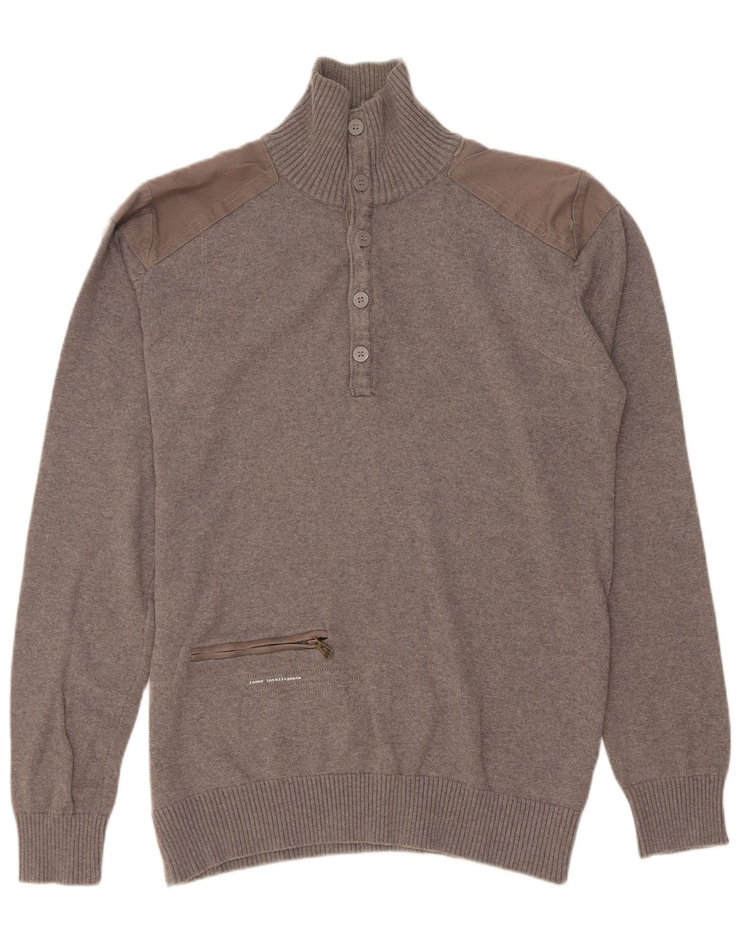 Suéter masculino Jack & Jones com gola e botão cinza médio