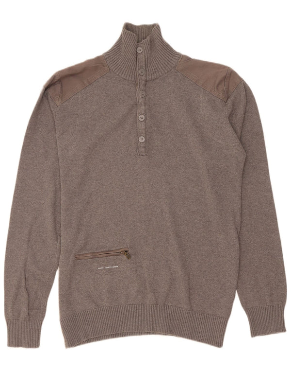 Suéter masculino Jack & Jones com gola e botão cinza médio