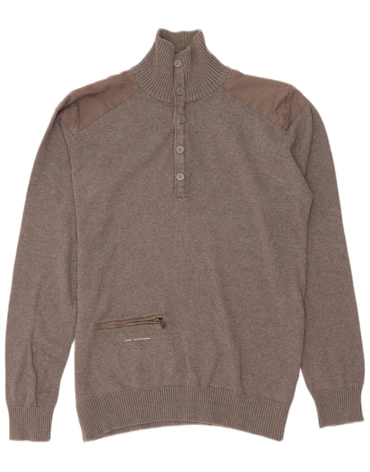 Suéter masculino Jack & Jones com gola e botão cinza médio