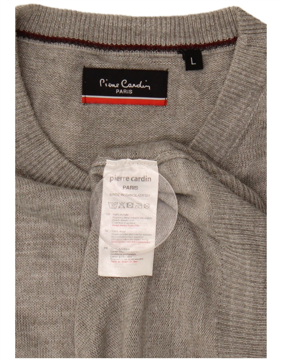 Suéter masculino Pierre Cardin com gola redonda grande acrílico cinza