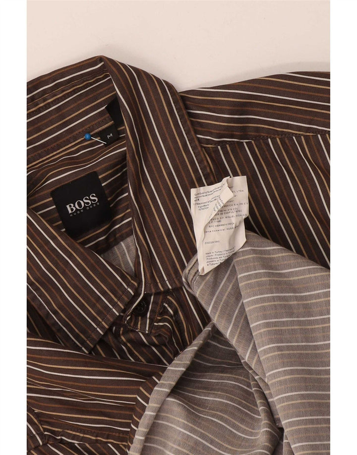 Camisa masculina Hugo Boss de algodão listrado marrom médio