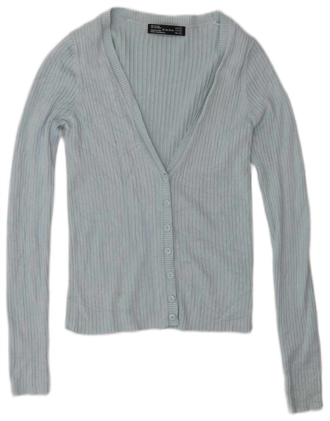 Suéter cardigã feminino Zara Reino Unido 12 rayon azul médio