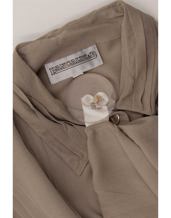 Blusa feminina Pancaldi & B Reino Unido 16 grande seda cinza