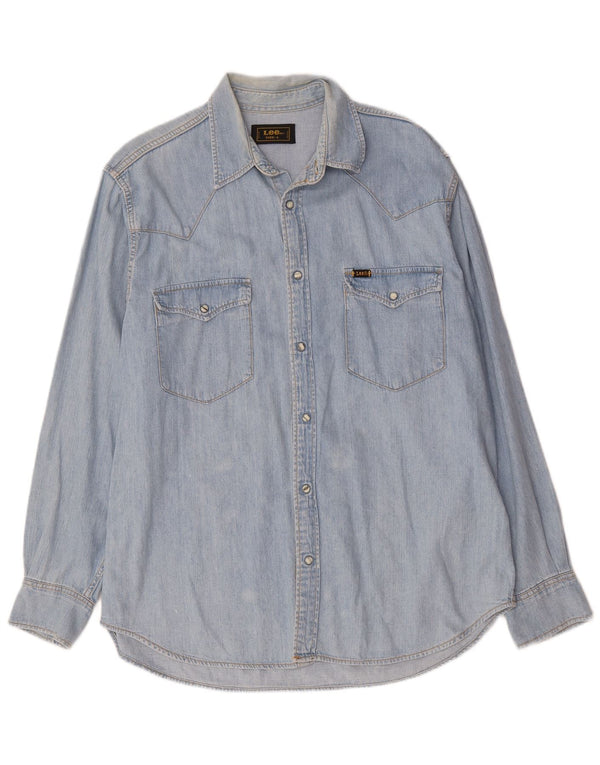 Camisa jeans masculina Lee grande algodão azul