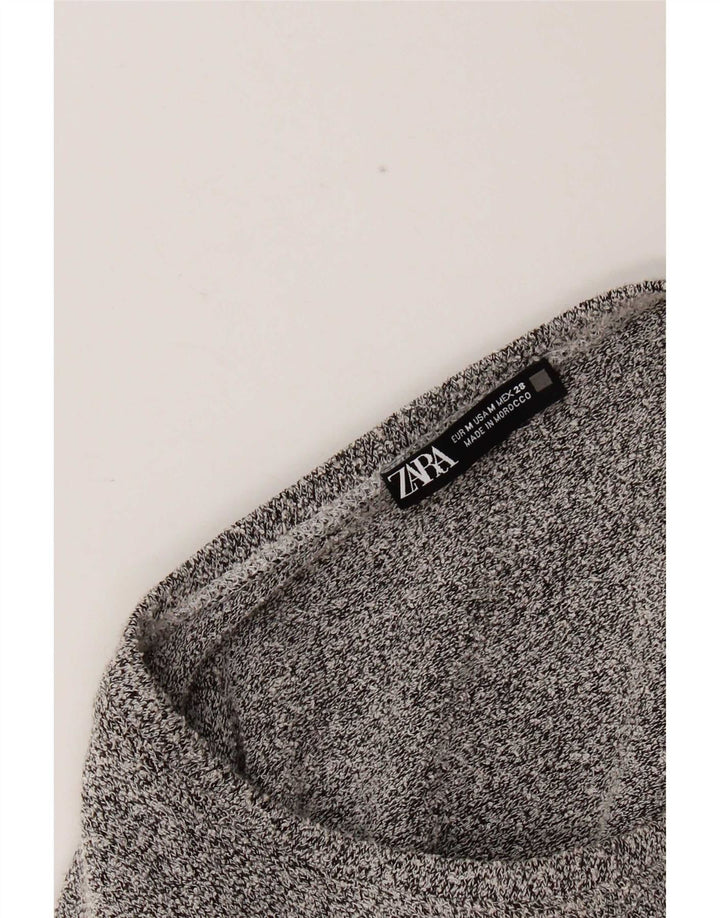 Vestido feminino Zara manga comprida linha A UK 12 cinza médio manchado
