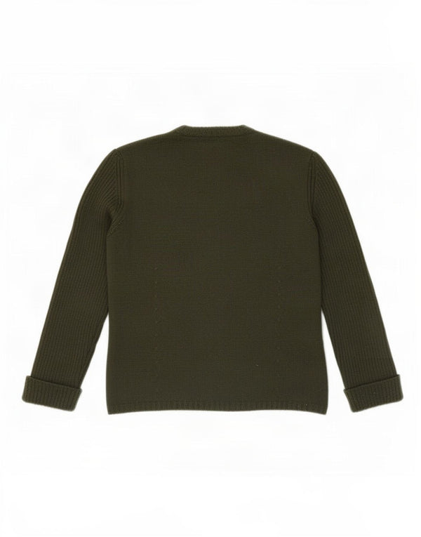 Suéter cardigã feminino Zara manga 3/4 Reino Unido 12 acrílico verde médio
