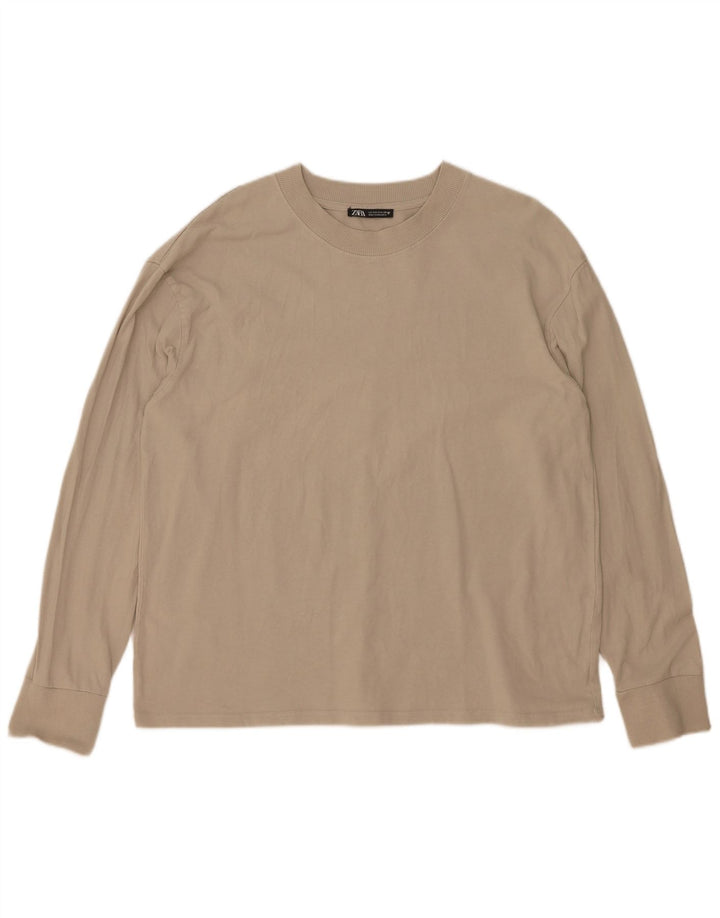 Zara Womens Oversized Top Manga Longa Reino Unido 10 Pequeno Bege