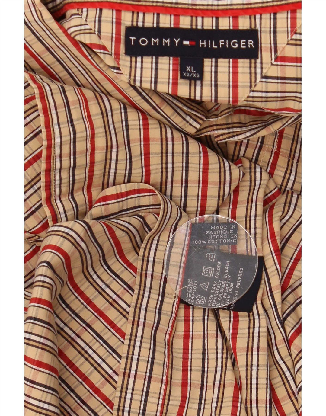Camisa masculina Tommy Hilfiger XL algodão xadrez bege