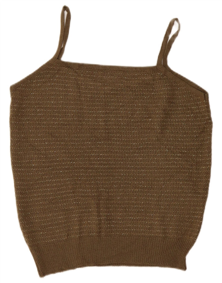 Top feminino de malha vintage UK 14 médio cáqui