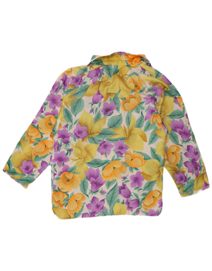 Blusa feminina vintage UK 14 viscose floral multicolorida média