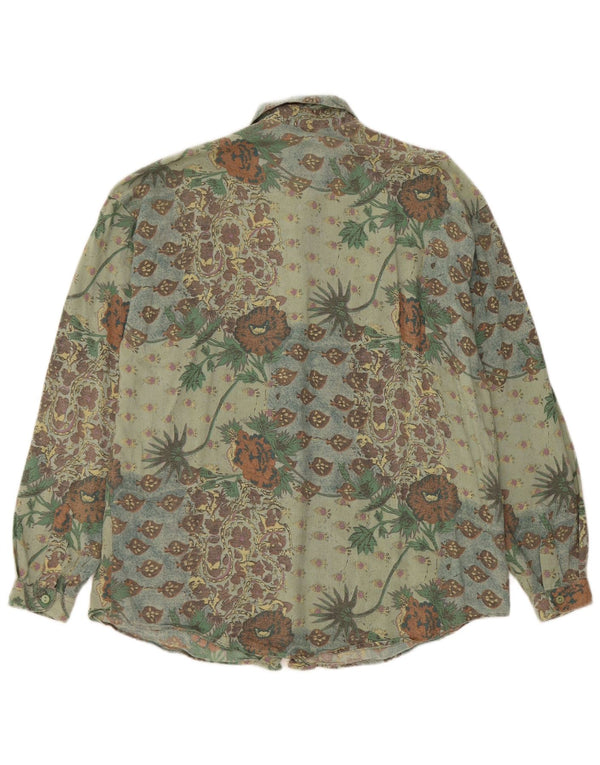 BENETTON Womens Shirt UK 18 XL Green Floral Viscose