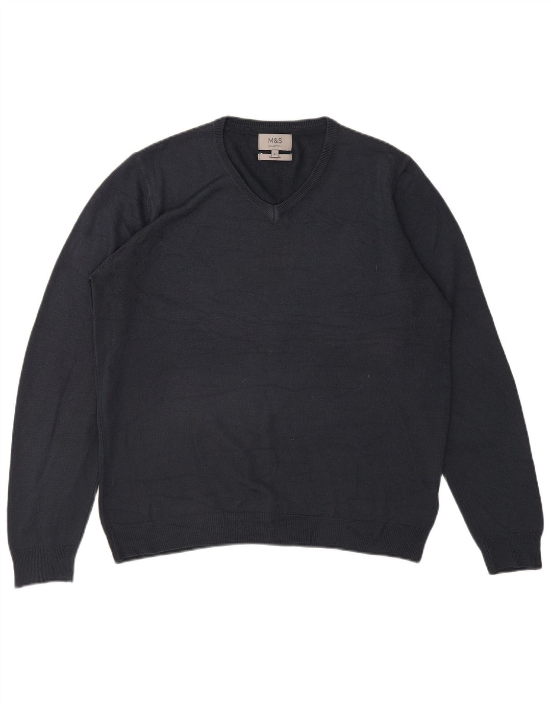 MARKS & SPENCER Suéter masculino com decote em V grande acrílico azul marinho