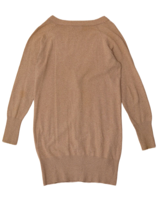 Suéter cardigã feminino Zara Longline Reino Unido 14 grande algodão bege