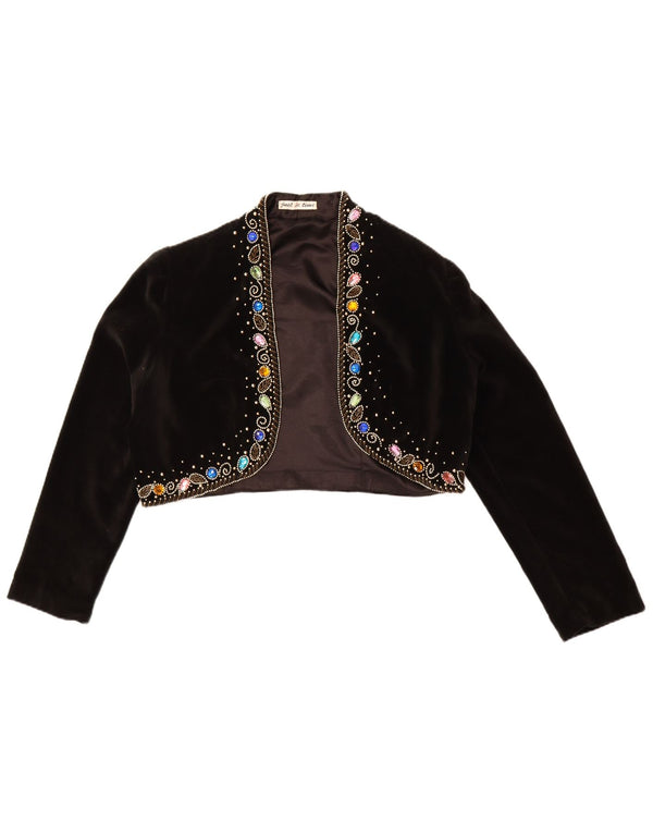 Jaqueta Bolero de Veludo Feminina Vintage Reino Unido 14 Grande Algodão Preto