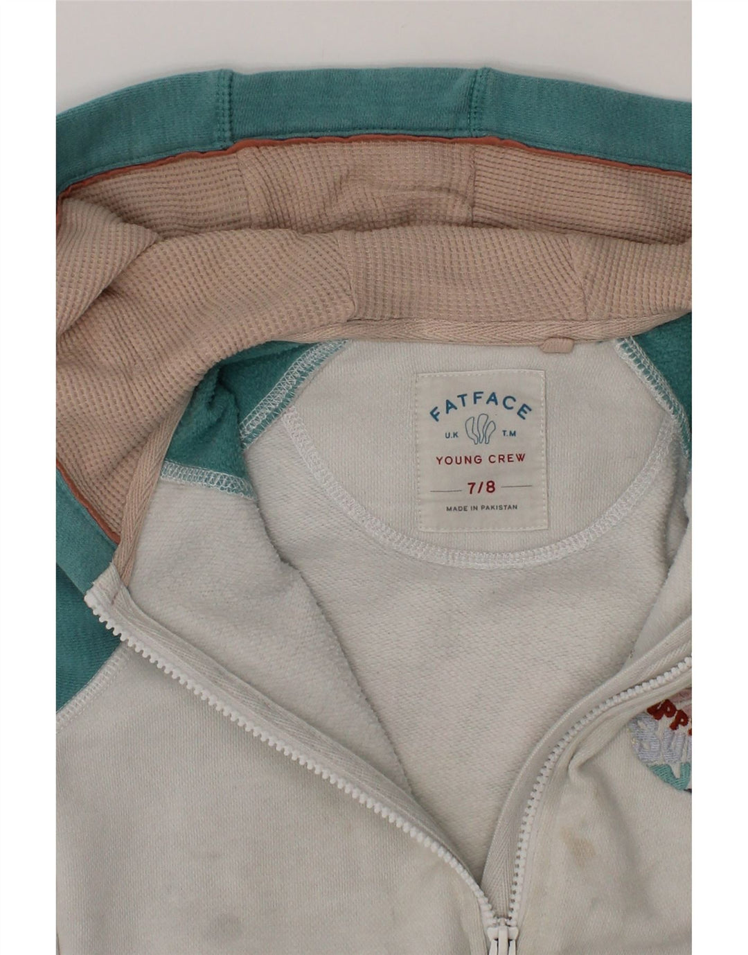 FAT FACE Boys Graphic Zip Hoodie Sweater 7-8 Years White Colourblock Vintage Fat Face and Second-Hand Fat Face from Messina Hembry 