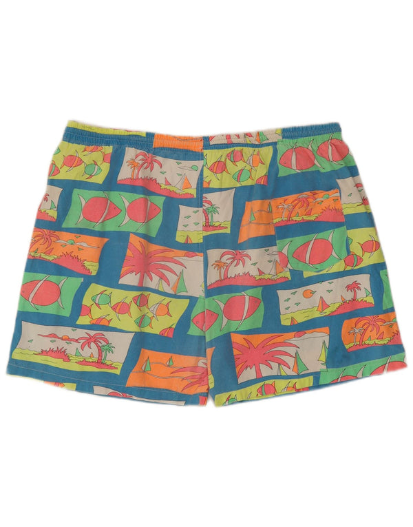 Shorts de natação vintage masculino com padrão abstrato médio multicolorido