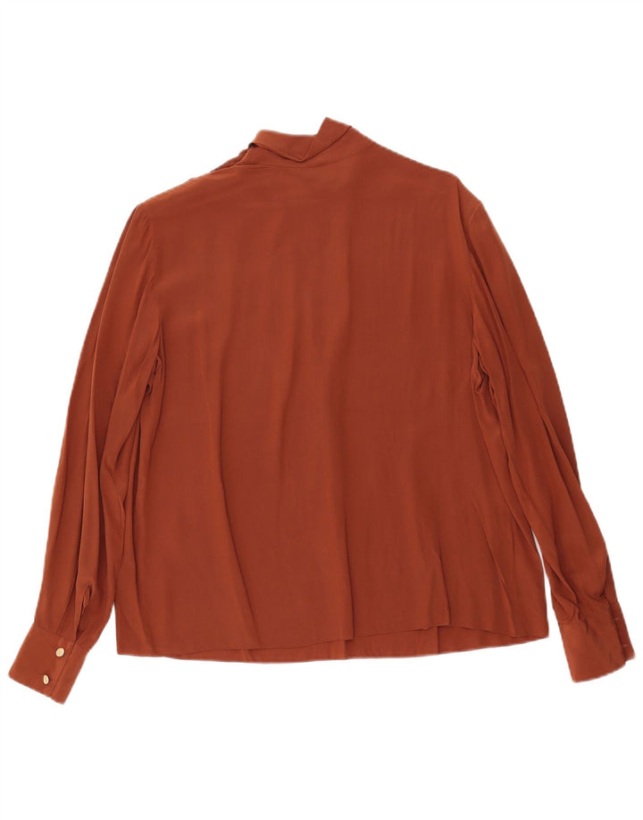 Blusa feminina vintage manga comprida top IT 46 grande seda marrom