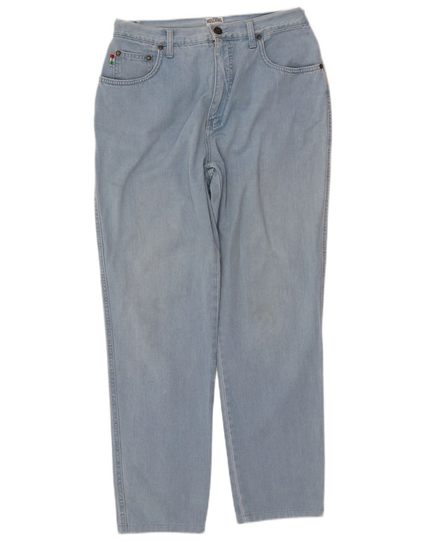 Calça jeans feminina de cintura alta MOSCHINO W33 L27 algodão azul