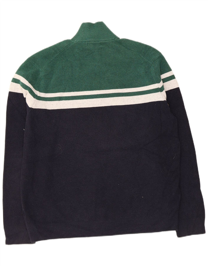 Suéter masculino Marks & Spencer com zíper e gola XL em bloco colorido azul marinho