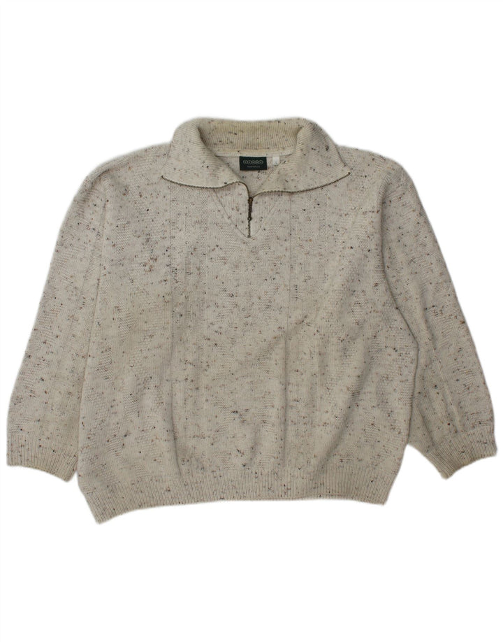 Suéter masculino C&A canda com zíper e gola grande em acrílico manchado branco