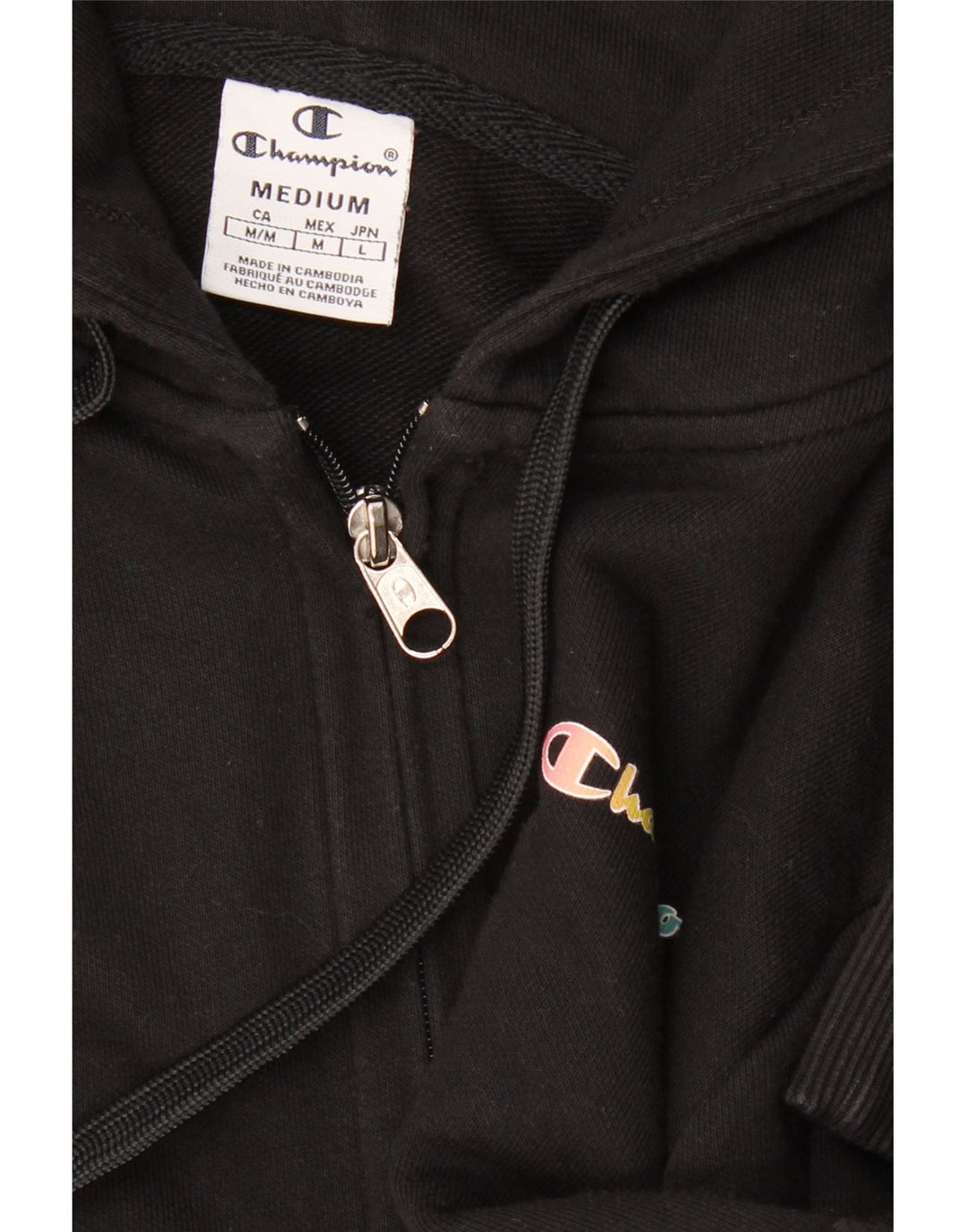 CHAMPION Womens Graphic Zip Hoodie Sweater UK 14 Medium Black Vintage Champion and Second-Hand Champion from Messina Hembry 